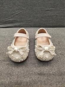 婴儿时尚平底鞋，宝宝春夏学步鞋，全水晶和珍珠装饰蝴蝶结公主鞋，适合女孩，适合派对、正式穿着、度假 - 白色 - 查看 10