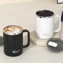 WORTHBUY 1 个 500ML 304 不锈钢咖啡杯带盖和手柄，便携式双层保温水杯，防烫防漏牛奶咖啡杯，大容量饮水杯，适合学生和成人在家中、学校、宿舍、办公室、户外露营、野餐、旅行、上学时使用