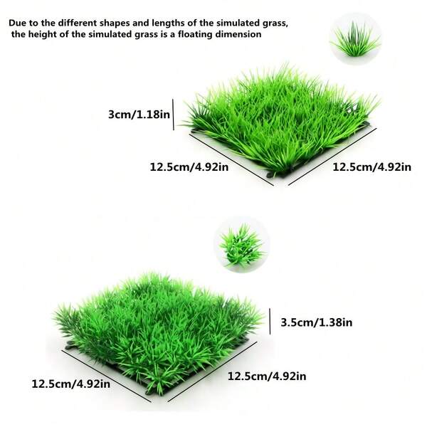 Aquarium Gras Matte Deko, künstliche Plastik Rasen Deko, Landschafts Grünpflanze Deko für Salzwasser & Süßwasser Tropenfischbecken (inklusive 4 Saugnäpfe)