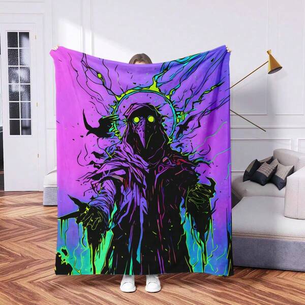 1pc Contemporary Flannel Bestseller Halloween Design Blanket - Comfortable Warm Digital Printed Knit Blanket, Suitable For Napping, Sofa, Office, Camping, Multipurpose Gift, All Seasons
