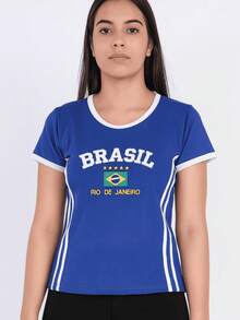 Women's Brazil Y2K Shirt – Long Baby Look - Xanh đậm - Xem 4
