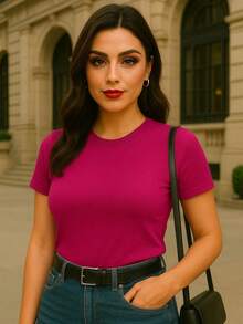 Blusa feminina camiseta com manga casual basico simples tendencia comprida diario noite rua verao - Pink - Visão 4