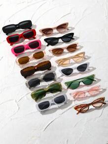 16 件女士塑料矩形镜框 Y2K 时尚眼镜，适合日常装饰、服装配饰 - 彩色 - 查看 2