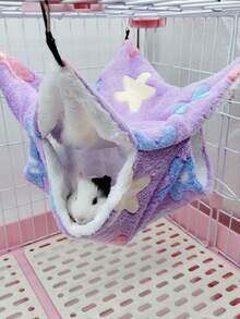 1pc Star Pattern Double-layer Plush Hanging Pet Bed & Sleeping Bag For Small Pets, Suitable For All Seasons