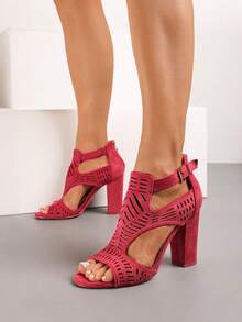 Elegant Women High Heels Sandals Peep Toe Hollow Summer Classic Comfortable Dress Shoes - 紅色 - 查看 2