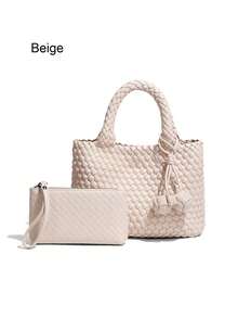 Woven Tote Bag For Women Large Woven Handbag Soft Leather Shoulder Bag Work Shopper Summer Beach Travel Tote Bag With Purse - Multicolor - View 11