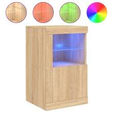 Larryhot Mueble auxiliar con luces  roble sonoma, bonito y práctico, ideal para almacenaje y decoración del hogar - Marrón - Ver 2