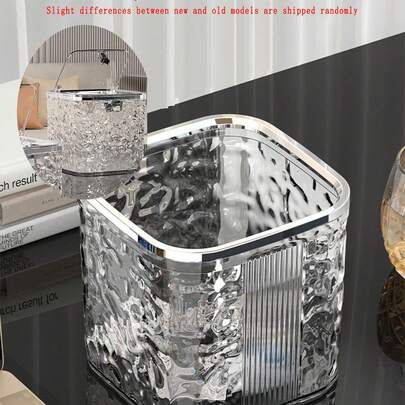 1 thùng rác mini bằng nhựa có nắp bật, thùng rác để bàn nhỏ gọn, giỏ đựng rác vuông bằng nhựa dùng cho bàn làm việc tại nhà, phòng khách và phòng tắm.