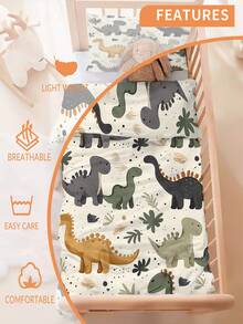 1/2 Bộ chăn ga gối hai mặt hình khủng long nhỏ cho bé, Bộ cho trẻ sơ sinh/mẫu giáo, Vỏ chăn in kỹ thuật số họa tiết dễ thương, Vỏ chăn và vỏ gối cho trẻ mới biết đi, trẻ sơ sinh, trẻ nhỏ - Nhiều màu - Xem 3