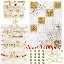 Christmas DIY Pearl Soft Clay Letter Set, 24 Grids ~1400pcs Elegant White Polymer Clay Beads, Acrylic Round/Heart Shape Metal Pendants, Daisy Metal Charms, 24 Grids Assorted Size Combo Set, Beading Tools, Jewelry Making Supplies - White Suit - View 12