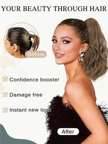 Ponytail Extension - Clip In Ponytail Hair Extensions, Curly Wavy Pony Tails Hair Extensions, Synthetic Claw Clip Ponytail Extension For Women ﻿ - Multicolor - View 5