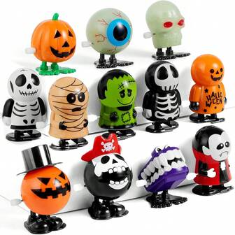 2/4 件万圣节发条玩具组合 - 骷髅、南瓜、带曲柄装置的木乃伊、派对小礼品、礼品袋填充物和青少年万圣节派对零食填充物、怪异人物、节日设计、随机颜色和款式