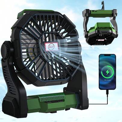 High-End Portable Camping Fan With LED Lantern - Deluxe 10400mAh Rechargeable Battery, Elegant Compact Fan For Tent, Travel, Desk & Home, Premium Camping Must-Have