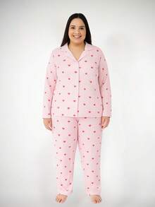 Amanda Americano Women's Cotton Pajamas Long With Buttons Long Sleeve Blouse With Pants Winter Cold Adult Indicated Pregnant Women Breastfeeding And Post-Surgery - Striped Hearts - 白色 - 查看 1