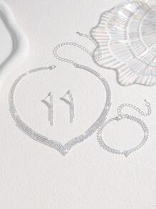 4 件奢华锆石镶嵌项链、耳环和手链首饰套装，适合女性日常通勤、校园约会、婚礼派对、情人节节日礼物 - 精緻百搭項鍊套裝 - 查看 4