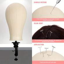 Canvas Block Wig Head, Wig Stand Tripod With Head, Mannequin Head For Wigs, T Pins, Bristle Brush - 假髮架及頭套 - 查看 5