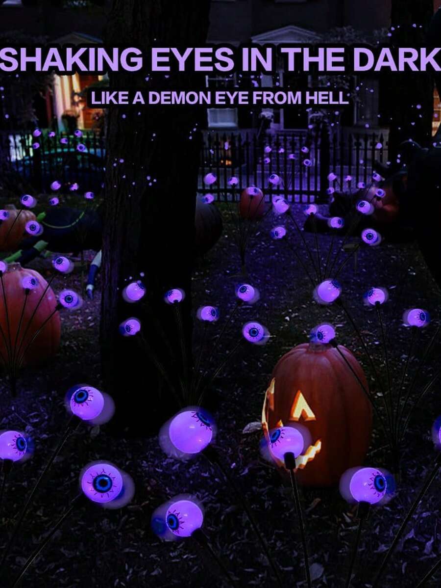 1pc (6/8/10 Lights) - Halloween Decorative Outdoor Lights - Solar Halloween Scary Eyeball Path Lights, Swaying In The Wind, Waterproof Solar Halloween Stake Lights For Garden Porch Lawn Path (Purple)