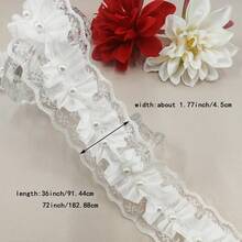 1pc 4.5cm Glass Bead Pleated Mesh Fabric Ruffle Chiffon Trim Sewing Accessory, DIY Ribbon Pleated Ruffle Headband Decor - Multicolor - View 2