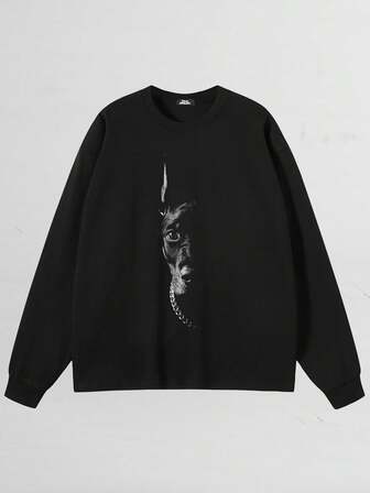 Tiny Spark Camiseta negra de manga larga con gráfico de perro Doberman de media cara