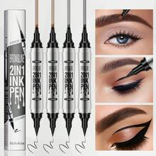 HelloKiss 2-In-1 Dual-Tip Liquid Eyebrow Pencil And Black Eyeliner, Waterproof Long-Lasting Smudge-Proof Eyebrow Definition Pen, Precise Fine Tip, Quick-Drying Natural Hair-Like Eye Makeup Tool, Suitable For Beginners And Daily Use - Multicolor-white Tube - View 5