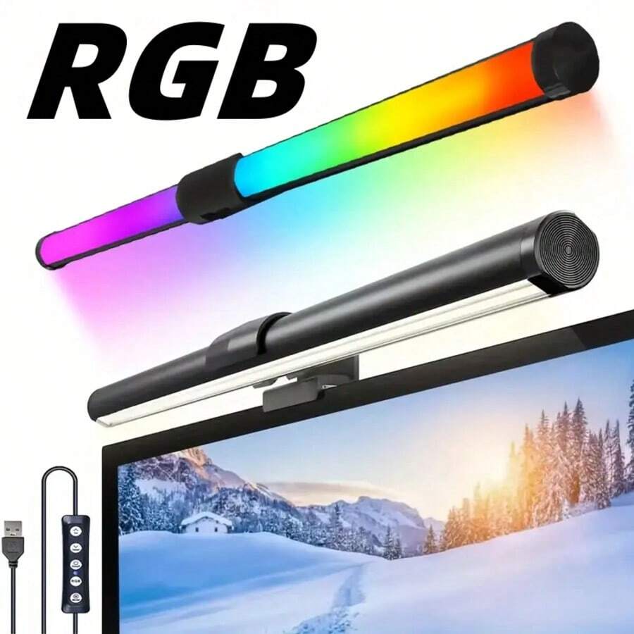 1 件 RGB 电视电脑屏幕灯，游戏灯 RGB 变色，可调光显示灯，USB 供电，具有 RGB/三色多级调光，适用于游戏和家庭办公室设置