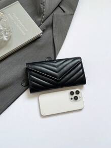Women's Black PU Embroidered Long Wallet Clutch - Multi-Card Slot Large Capacity, Stylish And Versatile Long Wallet For Girls, Office Ladies, And Travel Essentials.