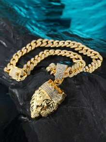1 件男士复古狮头皇冠吊坠项链，个性化街头派对珠宝