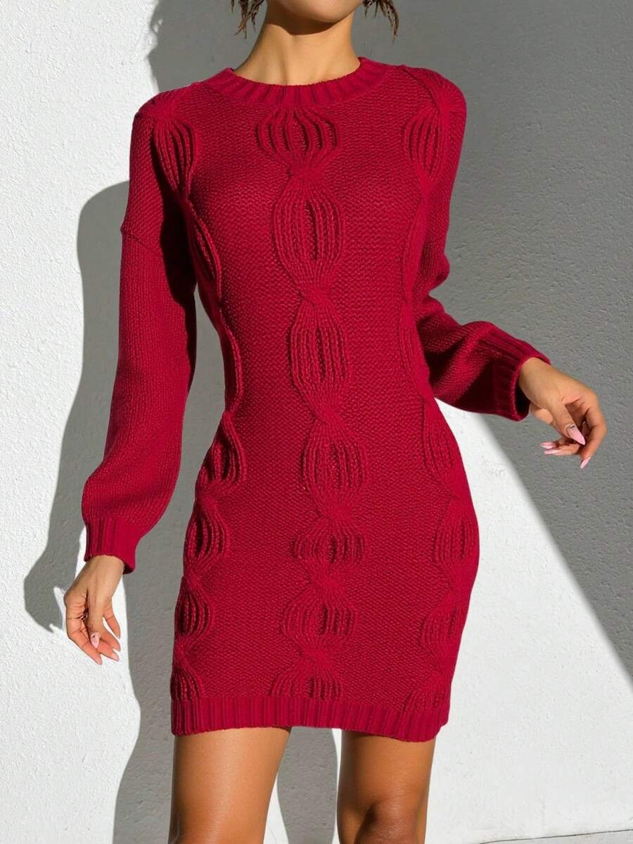 Vestido de punto Liso Rombos Casual Elegante Tejido similar a la lana Trenzado Canalé Noche de fiesta Casa Oficina Tener una cita otoño/invierno - Rojo - Ver 1