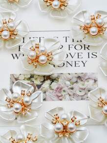 10/5 piezas Clips para el cabello con flores de perlas, cristales de strass y cristales brillantes - Accesorios decorativos de costura hechos a mano