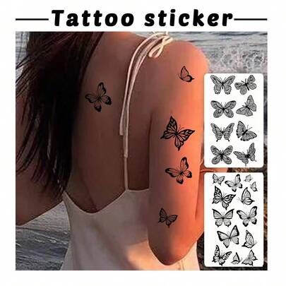 (2 件/套) 蝴蝶纹身贴纸，2 件防水持久逼真临时纹身贴纸，性感个性化纹身贴纸，防水防汗，可持续 1-3 天