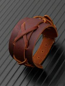 1 件真皮手链男士袖口手链可调节腕带复古手链珠宝礼物
