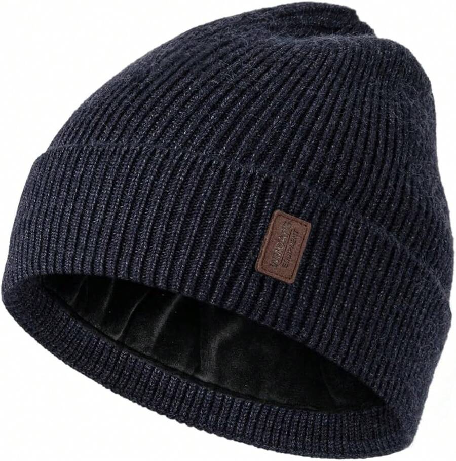 Women Beanie Hat - Navy Blue/White - View 1