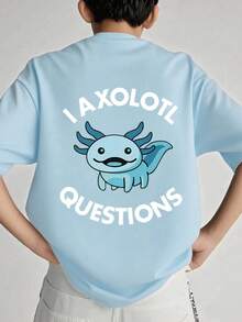 Tween Boy Casual Graphic Print Crew Neck Short Sleeve T-Shirt, Summer Top - Baby Blue - View 1