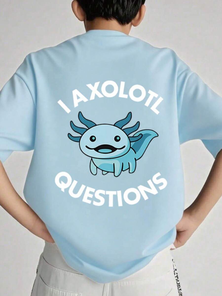 Tween Boy Casual Graphic Print Crew Neck Short Sleeve T-Shirt, Summer Top - Baby Blue - View 1