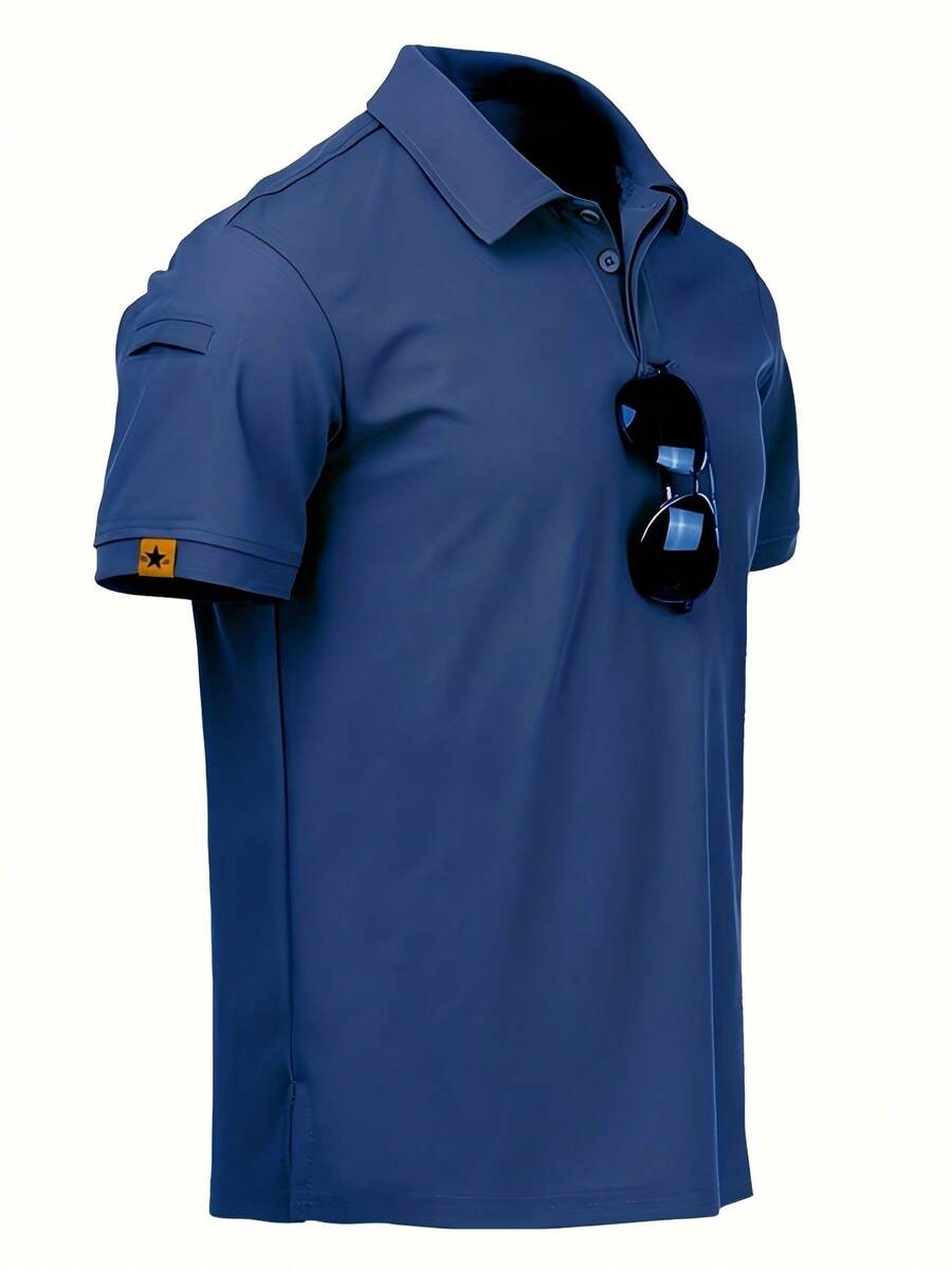 [Summer Golf Polo] Stylish Summer Golf Polo Shirt | Solid Color, Casual Outdoor Short-Sleeve Top With Buttons, Suitable For Sports And Hiking - Màu xanh hải quân - Xem 1