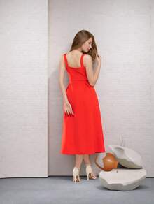 Tailored Dress With Cups Fashion Items!!! - Red - View 2