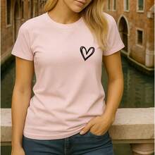 Women's Basic T-Shirt Cute Heart 100% Cotton Various Colors - 淺粉色 - 查看 3