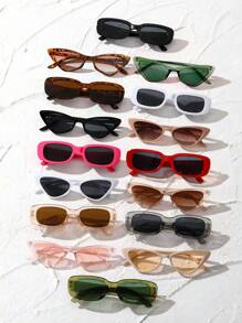 16 件女士塑料矩形镜框 Y2K 时尚眼镜，适合日常装饰、服装配饰 - 彩色 - 查看 3