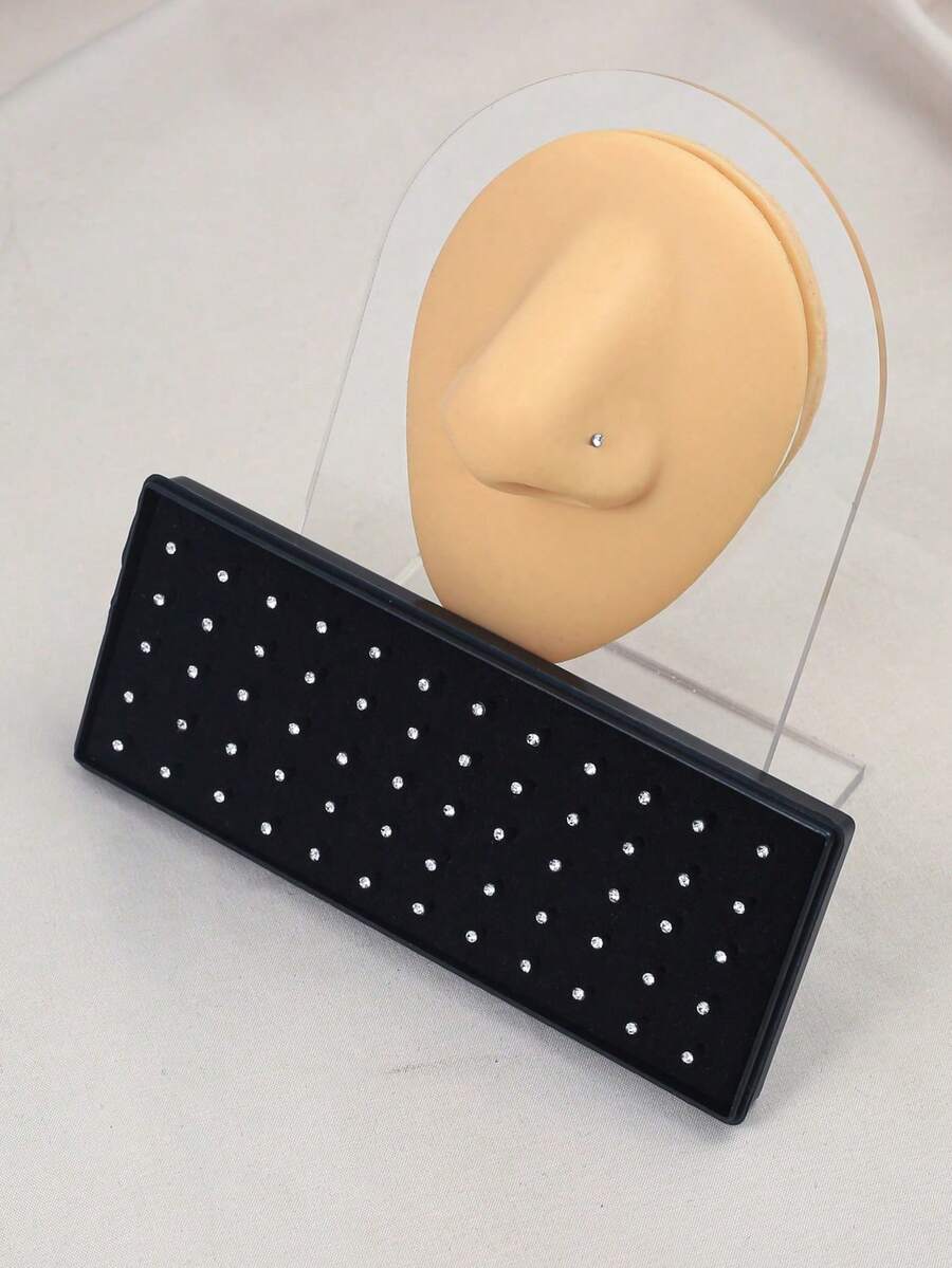 60pcs 2mm Rhinestone Stainless Steel Nose Studs Facial Body Piercing - White - View 1