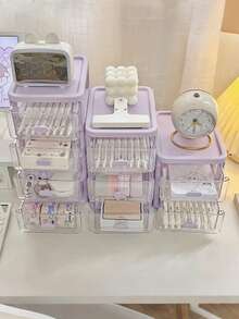 Drawer Style Desktop Storage Box, Multi-Layer Organizing Storage Box, Transparent Dustproof And Waterproof Storage Box, Desk Desktop Storage Box, Bedroom, Dormitory, Study, Bathroom Storage Box, 2nd/3rd/4th/5th Floor, Stationery, Pens, Office Supplies, Cosmetics And Other Items Storage And Organizing - Purple - View 5
