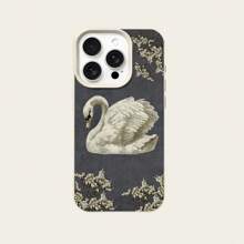 1个复古蓝色花卉天鹅图案TPU手机壳，兼容/其他手机 - 白色 - 查看 5