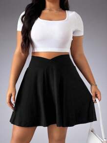 Plus Size Women Casual Solid Color Sleeveless High Waist Slim Golf Mini Skirt, Outdoor Sports, Fitness, Suitable For Summer