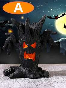 Tree Stump Ghost Figurines Garden Miniatures, Mini Spooky Halloween Resin Ghost Statue Ornament For Porch Patio Backyard Yard Home Shelf Decor Accent Halloween DIY Accessories Tree Ghost Pumpkin Tree Decorative Resin Accessories Fall Decor Autumn Decor Home Decor Halloween Decor Room Decor