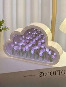 1 Stück Wolken Tulpen Nachtlicht, 20 Tüllen, handgefertigt, Wolken Spiegel Design, batteriebetrieben, DIY Blumen Atmosphäre Licht, Wohnzimmer, Schlafzimmer, Schreibtisch und Heim Dekoration, Büro Spielzimmer Dekoration