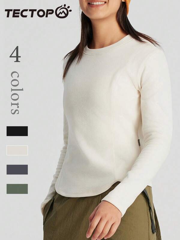 TECTOP Giacca in pile da donna, abbigliamento antivento e caldo per autunno/inverno, morbida e confortevole maglietta a girocollo elasticizzata a maniche lunghe, per sport e fitness all'aperto