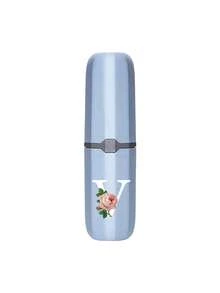 1pc Printed Rose Letter A-Z Blue Portable Toothbrush Holder, Keep Your Toothbrush Clean And Anytime, Anywhere! Travel Toothbrush Storage Box, Portable Toothbrush Cup Sleeve, Multi-Functional Toothbrush Cup, Travel Wash Cup, Toothbrush And Toiletries Storage Set, Suitable For Travel, Camping, Business Trip, School, Dorm Storage, Student Gift, Family Gift. - Blue - View 33