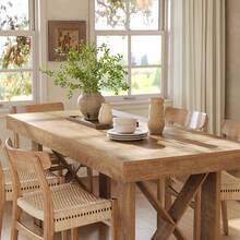 LITTLE TREE 63-Inch Farmhouse Dining Table For 4-6 People, Rectangle Thick Appearance Design, Rectangular Kitchen Dinner Table For Home, Natural Brown - Tự nhiên - Xem 2