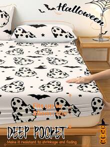 Halloween Theme Fitted Sheet, Halloween Theme Mattress Protector, Bed Cover, Comfortable & Breathable, Anti-Pilling, Black Cartoon Pattern Bed Cover, Room Decor, Dust & Slip Resistant, Suitable For All Bed Sizes - Twin, Full, Queen, King, All Seasons, Without Pillow And Pillowcase, Machine Washable, Holiday Gift, Autumn Decor, Room Decor - Multicolor - View 4