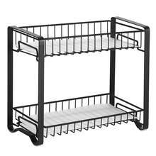 Especiero, Organizado de especias, Estante de metal de 2 pisos para cocina con revestimiento de plástico, Patas antideslizantes, Fácil de montar, para baño, Negro - Negro - Ver 8