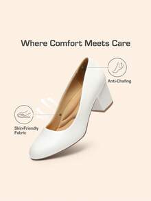 Women's Low Chunky Pumps Block Heel Dress Shoes Closed Round Toe Comfortable Heels For Commuting Parties Daily Wear - trắng - Xem 6
